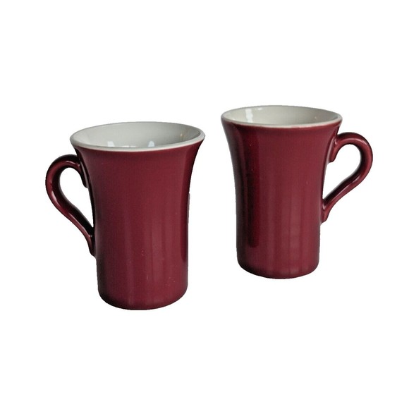 Vintage HALL Pottery USA 343 Maroon Burgundy Restaurant Ware Mugs 4 1/4" Tall - Picture 1 of 11